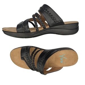 Yuu Jabiana Sandals 6 M Black Braided Strappy Comfort Slides Faux Leather